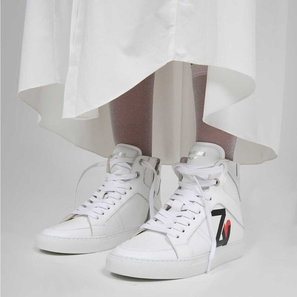Zadig & Voltaire Women’s White Leather High Flash Smooth Logo Sneakers Size 37 - Picture 1 of 16